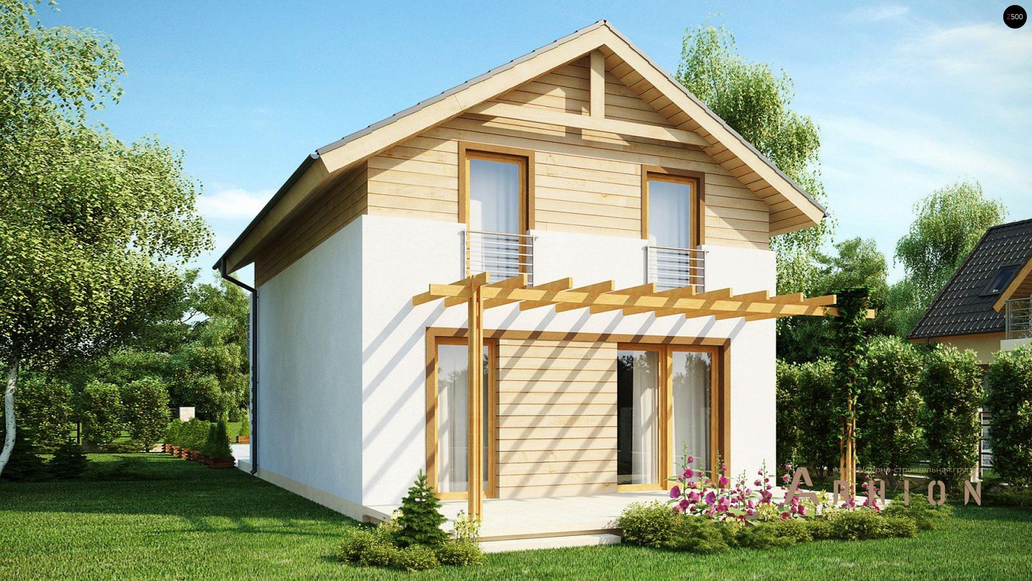 4. Проект одноэтажного дома в финском стиле с двускатной кровлей, Z38 dk, площадью - 110 кв c мансардой, терассой, балконом